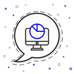 line computer monitor with graph chart icon vector image