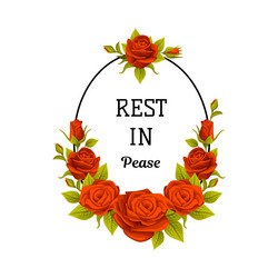 Funeral red rose oval frame with rest in peace vector