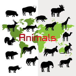 Animal Silhouettes on World Map Vector Image