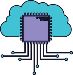 cloud storage data and cpu microprocessor icon vector