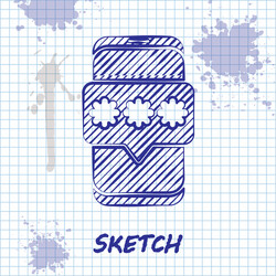 sketch line mobile and password protection icon vector