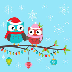Christmas card with owls Royalty Free Vector Image