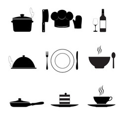 Cooking and kitchen icons black on white vector