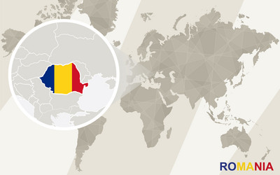 Zoom on romania map and flag world vector