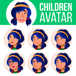 Asian girl avatar set kid face emotions vector