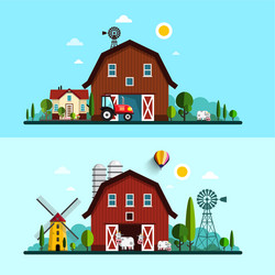Eco farm with barn tractor windmills and cows Vector Image
