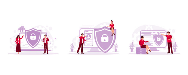 it experts use laptops to store data the shield vector image