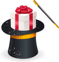 magic hat and gift box present concept vector