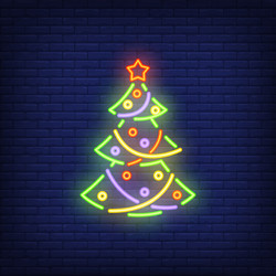 neon christmas tree with ornaments vector