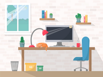 work place in flat style computer on working vector image