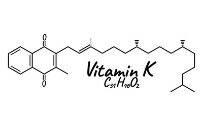 Vitamin k label and icon chemical formula vector