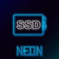 Glowing neon line ssd card icon isolated on black vector