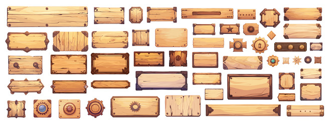 cartoon wooden user interface set game ui design vector image