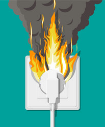 electrical outlet on fire overload network vector