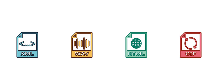 set xml file document wav html and gif icon vector image