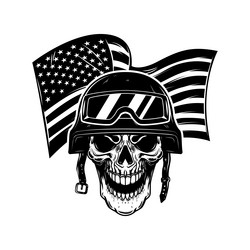 skull in army helmet on usa flag background Vector Image