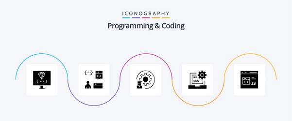 programming and coding glyph 5 icon pack vector image