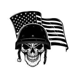 skull in army helmet on usa flag background Vector Image