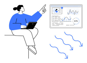 analyst reviewing data dashboards with graphs vector image