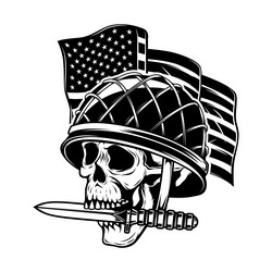 skull in army helmet on usa flag background Vector Image