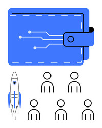 digital wallet with rocket launch and users vector image