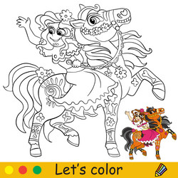 Halloween mexican girl on a horse skeleton vector