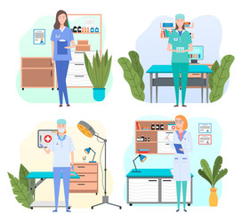 Man and woman doctors in their workplaces vector