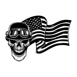 racer skull on usa flag background biker Vector Image