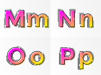 alphabet set letters m n o p font gradient color vector