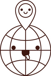 kawaii world globe and map pointer on top vector image
