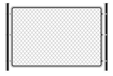 realistic metal chain link fence art design gate vector