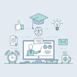 Online education banner concept computer screen vector