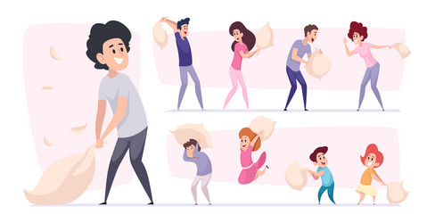 pillow fighting characters playing with pillows Vector Image