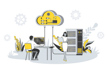 web hosting concept in flat line design vector image