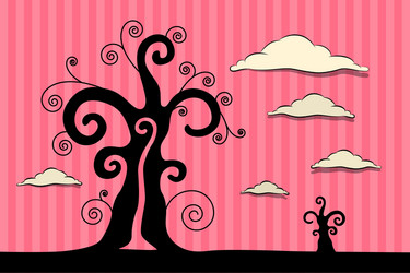 Abstract black trees with clouds on pink car vector