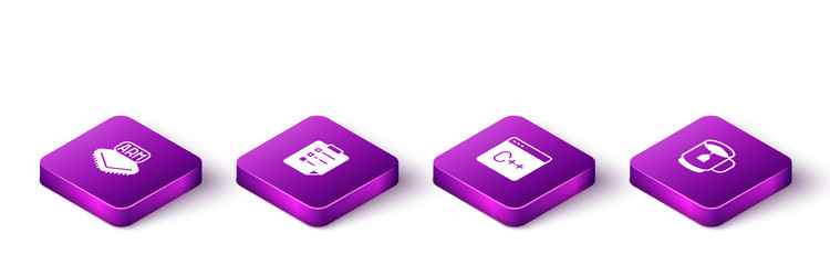 set isometric processor clipboard with checklist vector image