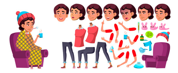 Asian girl school child animation vector