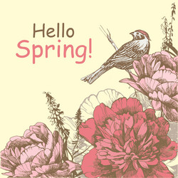 Vintage spring card with bird and flowers Vector Image