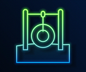 Glowing neon line car tire hanging on rope icon vector