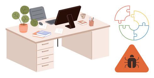 office workspace with potted plant computer Vector Image