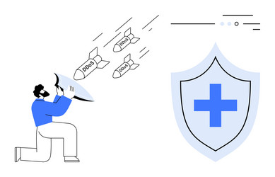 man using shield to block ddos attacks represented vector image