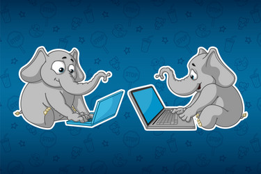 sits at the computer work on internet vector image