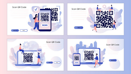 Qr code scanning concept tiny people scan vector