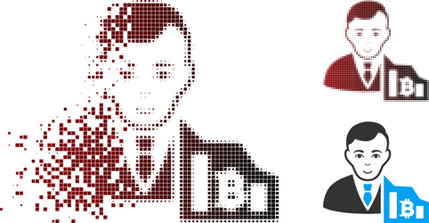 dissolving pixel halftone bitcoin trader icon vector image