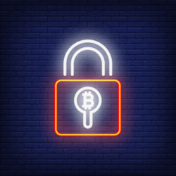 padlock with bitcoin neon sign vector