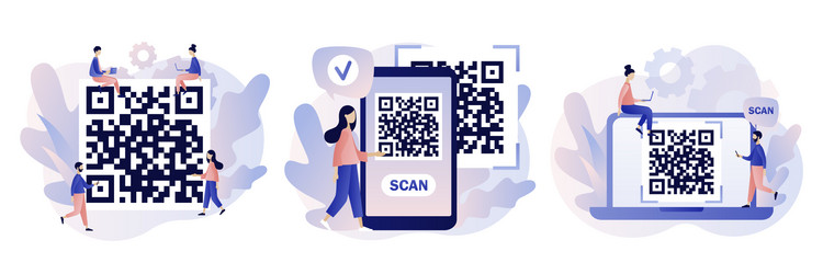 qr code scanning concept tiny people scan vector