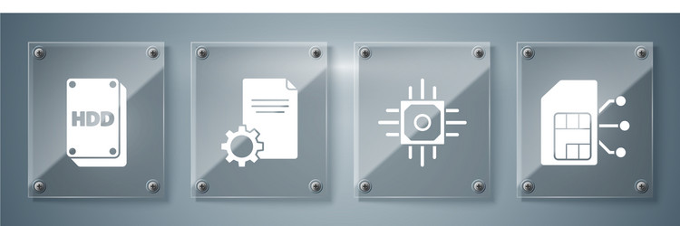 set sim card processor file document and hard vector image