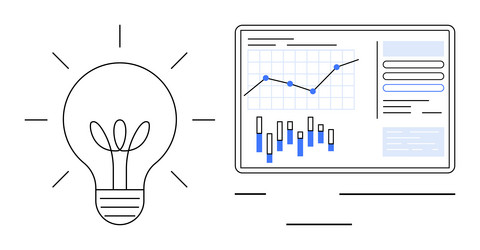 light bulb and data analytics screen highlighting vector image