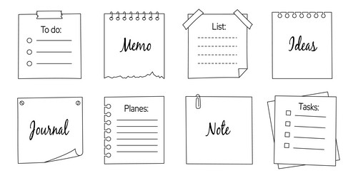 memo frame note paper line sheet set notebook vector image