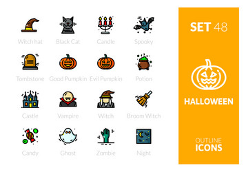 outline color icons set in thin modern style vector image